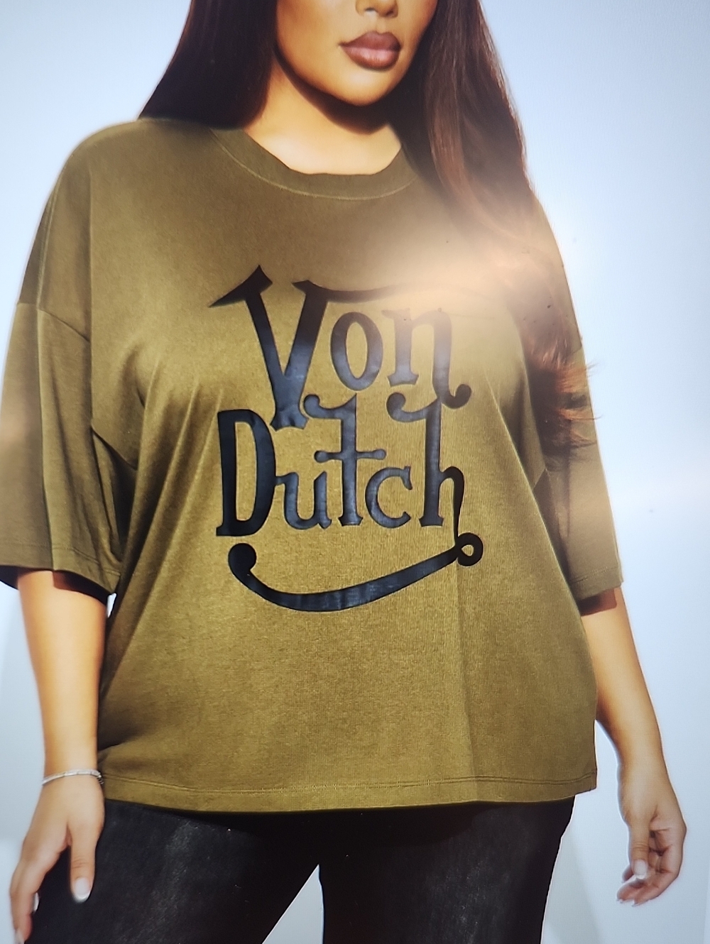Von Dutch Olive Logo Boxy Tee